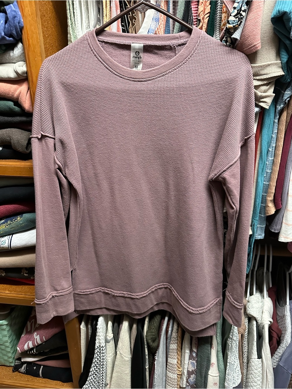 Mono B Mauve Dusty Rose Long Sleeve Waffle Knit Top